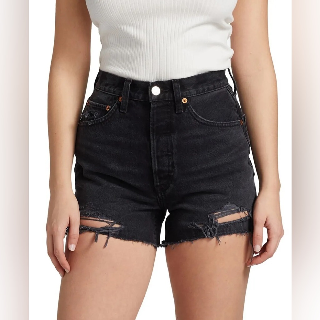 Re/Done 50s Cutoff High Waist Black Denim Shorts Size 29
